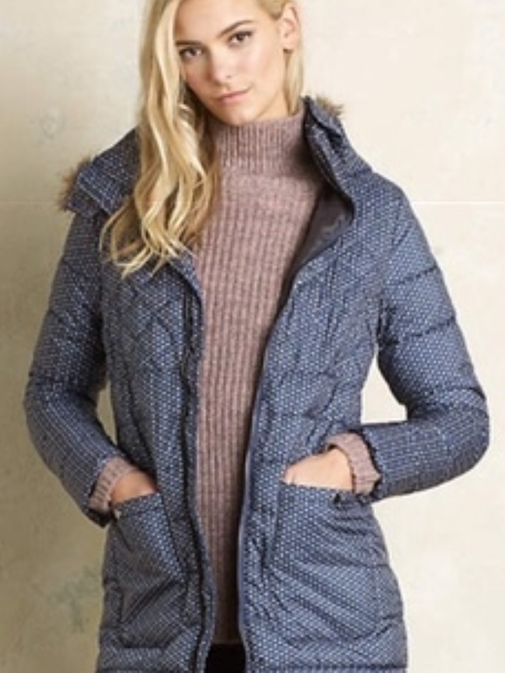 Anthropologie EU Indi & Cold Printed Puffer Jacket with Fauc Fur Hood